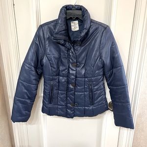 Tulle Down Puffer Jacket Navy Zipper closure M